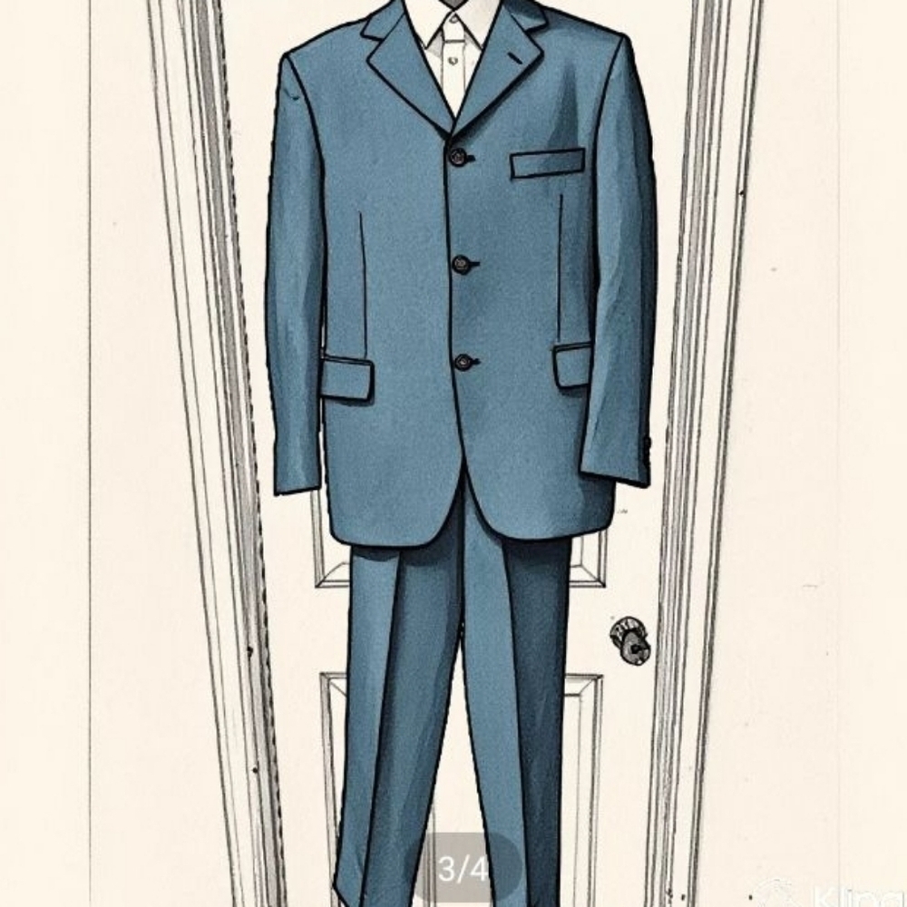 Mediterranea Men's Blue Suit, Retro Style, Made in Italy, 42L / 34x30 - Picture 9 of 10